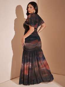 SHEIN BAE CURVE 大尺碼女款紮染百褶優雅夏季洋裝 - 彩色 - 查看 3