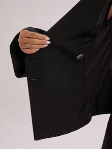 SHEIN BAE Women's Elegant Black Blazer With A Large Lapel, Solid Color, And Fitted Waist. Suitable For Dates, Commuting, Or Parties With Friends. - Black - View 8