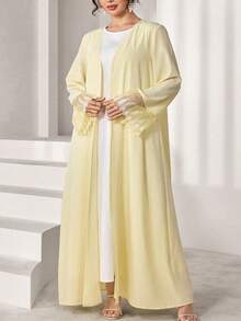 Graceveil Elegant Lace Cuff Design Plus Size Women's Arabic Abaya - Yellow - View 7