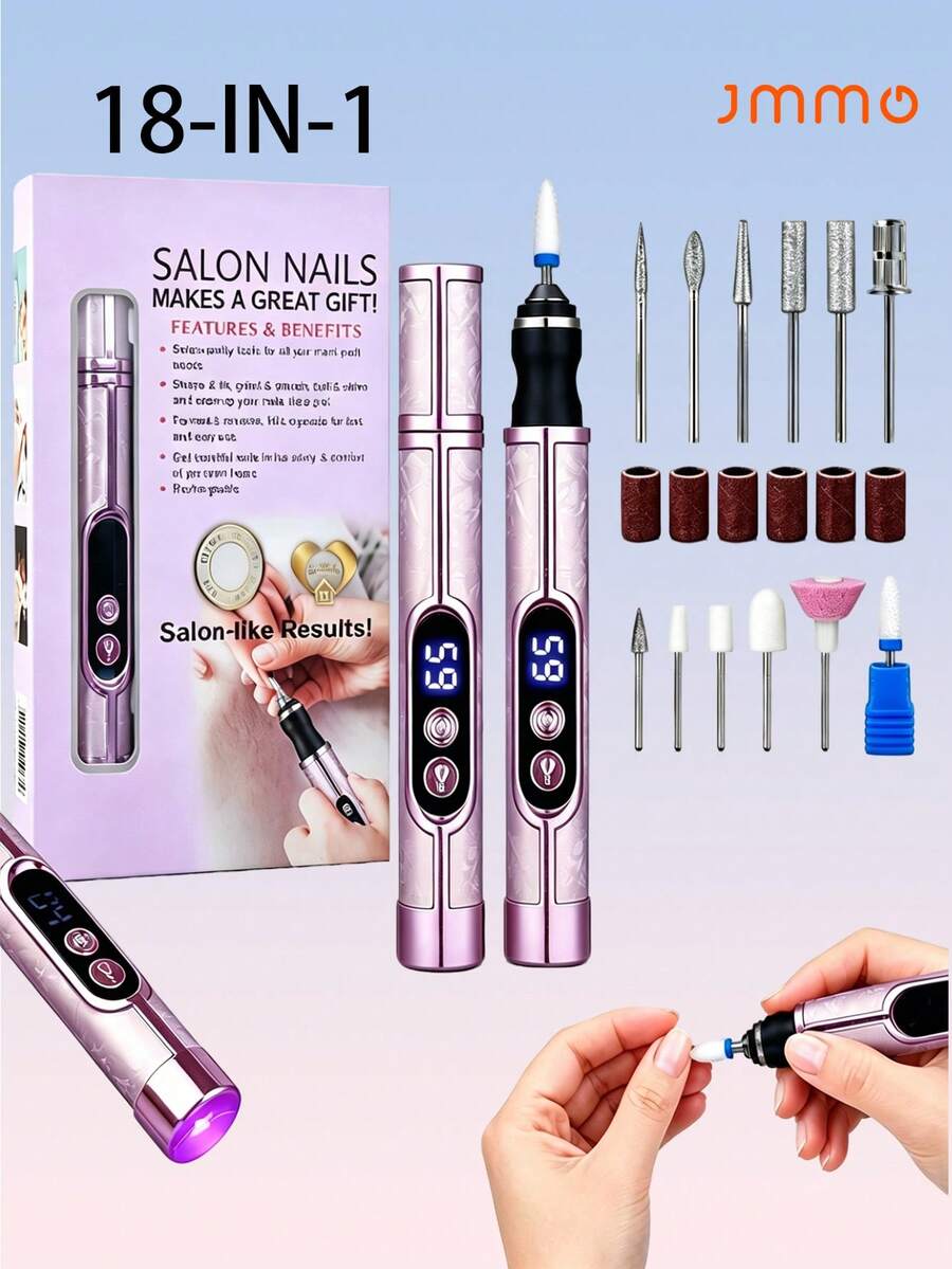 JMMO 18-In-1 Electric Nail File Set, Multi-Functional Nail File, USB Rechargeable - Suitable For Thick Nails, Professional Multi-Speed Electric Nail File,Nail Polishing, Care And Shaping Tool,Professional Nail Filing Tool,A Perfect Gift For Women,(180mAh)