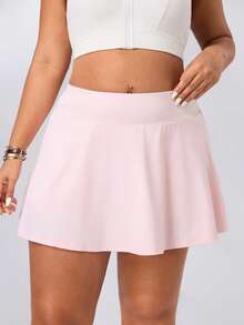 SHEIN Rhythm Era Women's Plus Size Solid Color Sports Skort Tennis Baby Pink Summer - Pink - View 4