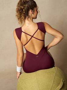 VARSIVA Rompi Olahraga Tanpa Lengan dan Tanpa Punggung Warna Polos - Burgundy - View 8