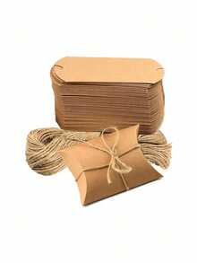 50pcs Kraft Paper Pillow Candy Boxes Foldable Gift Box With 20m Jute Rope Jewelry Holder Wedding Birthday Holiday Party - Multicolor - View 2