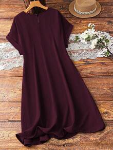 EMERY ROSE Vestido sin mangas de unicolor con encaje calado para mujer de talla grande - Rojo violeta - Ver 2
