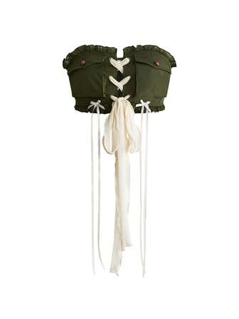 Sweetness Top Bandeau Corto con Bolsillo Cargo 3D, Espalda Fruncida y Delantero con Nudo para Mujer, Primavera Verano Otoño