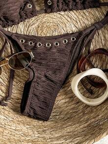 Swim Vcay Women's Spring/Summer Jacquard Fabric Halter Bikini Set - Brown - View 5