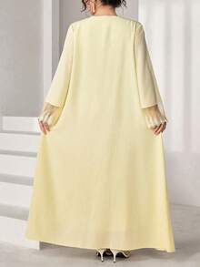 Graceveil Elegant Lace Cuff Design Plus Size Women's Arabic Abaya - Yellow - View 3