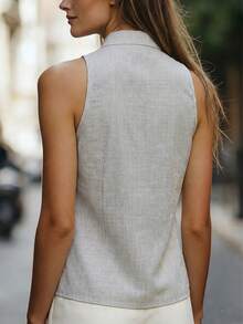 Isle Nomé Women's Spring/Summer Vacation Sleeveless Cotton Blend Solid Color Minimalist Casual Home Commute Tank Top - Black and White - View 3