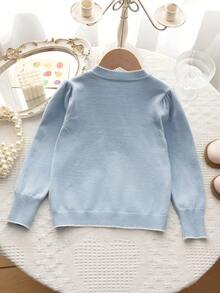 Genkimix Kids Girls' Cute Peter Pan Collar Knitted Cardigan Sweater Long Sleeve Jacket - Baby Blue - View 2
