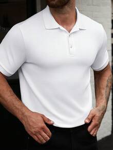 Manfinity CasualCool 男士純色針織斜紋提花商務休閒寬鬆短袖 Polo 衫 - 白色 - 查看 6