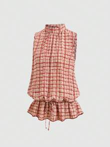 Sweetra Women's Designer College Style Striped Sleeveless Top Summer Premium Shirt With Tie-Up Ruffle Trim - Multicolor - View 3