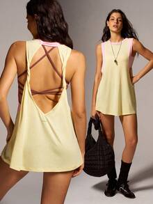 VARSIVA Top deportivo largo para mujer con espalda calada y bloques de color - Multicolor - Ver 10