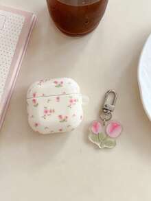 Dainty Pink Rose Floral Earphone Case With Tulip Pendant, Coquette Cover For Gen 1/2/3/4 & Pro Series - Multicolor - View 11
