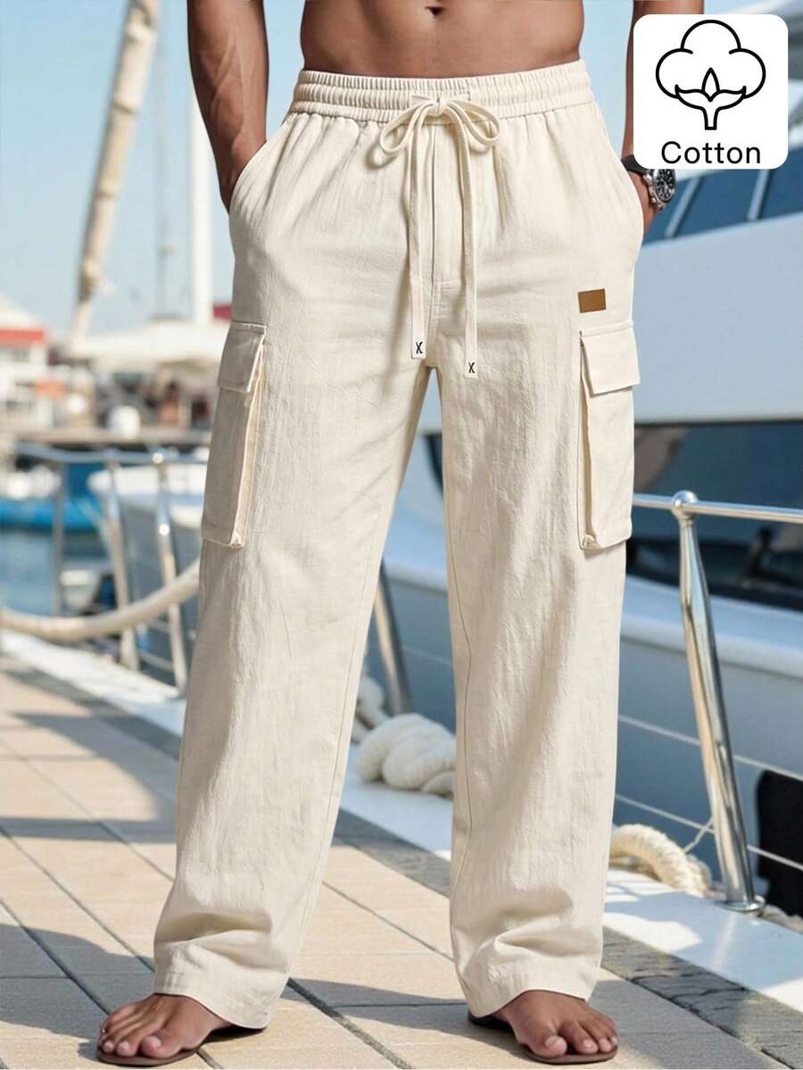 VENTUSAIL Men's Casual Beige Cargo Pants, Comfortable Trousers For Spring/Summer, Holiday - White - View 1