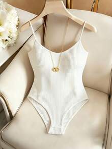 GlowEve CURVE Plus Size Women's Elegant Spaghetti Strap Basic Ribbed Elastic Camisole - Beige - View 1