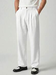 SWAVVY Pantalones casuales versátiles de unicolor para hombres - Blanco - Ver 1