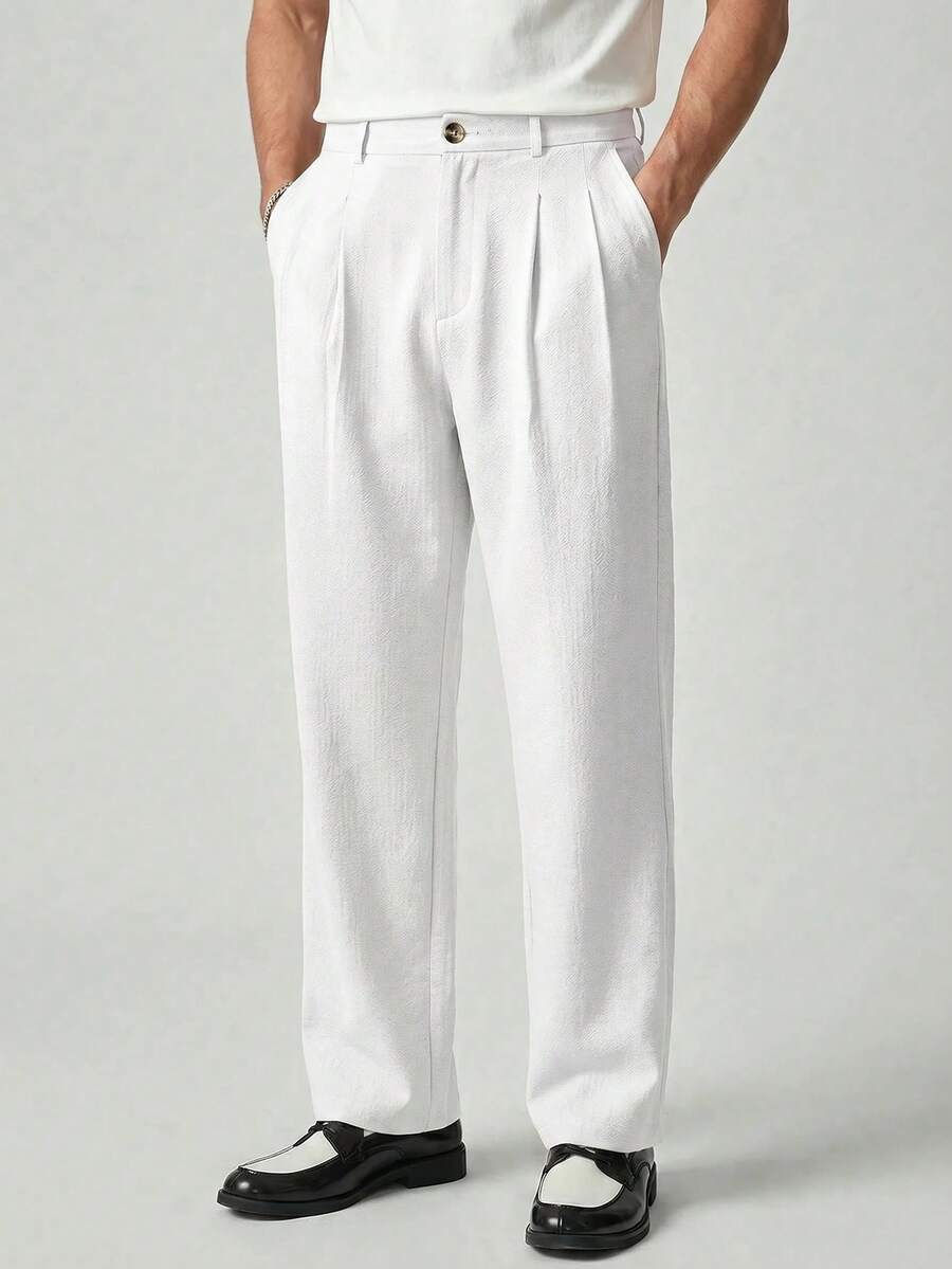 SWAVVY Pantalones casuales versátiles de unicolor para hombres - Blanco - Ver 1