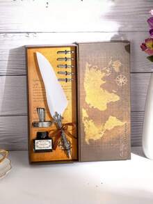 1 bút lông vũ vương miện phong cách retro kèm hộp quà bút mực, dùng nhúng mực, phù hợp làm quà lưu niệm ký tên đám cưới hoặc quay lại trường học - Màu xám - Xem 7