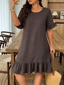 Weeklong Plus Size Women Spring/Summer Back Hollow Contrast Color Print Casual Elegant Vacation Dress Formal Evening Dark Wash - Brown - View 3