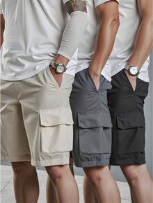 Manfinity Dauomo 3 Pcs Men's Summer Casual Solid Color Cargo Shorts Set - Multicolor - View 3