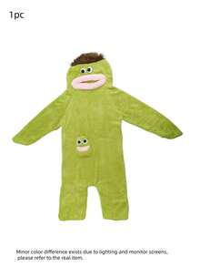 1Pc Cartoon Big Mouth Monster Funny Couples Pajamas, Unisex Winter Thick Coral Fleece One-Piece Loungewear, Cute Comfy Flannel Home Sleepwear For Men Women - Multicolor - View 7