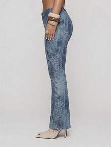 MUSERA Jeans aderenti a zampa con stampa serpente in denim, dettagli con occhielli e lacci, stile sexy Y2k cowgirl deconstructed cowboy, per primavera estate festival vacanze Ibiza - Blu - Visualizzare 3