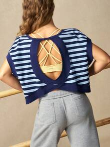 VARSIVA Camiseta de tirantes deportiva con bloques de color, rayas y abertura en la espalda - Azul - Ver 5