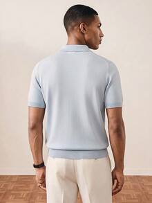 Manfinity Homme 男士纯色单排扣休闲百搭日常针织短袖上衣 - 淺藍色 - 查看 3