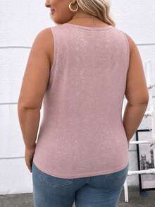 EMERY ROSE New Plus Size Women's Fashion Versatile Round Neck Colorblock Striped Print Tank Top - Multicolor - View 2