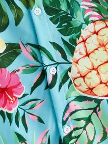 HIMLAND Men's Plus Size Floral Print Single-Breasted Short Sleeve Vacation Shirt - Multicolor - View 5