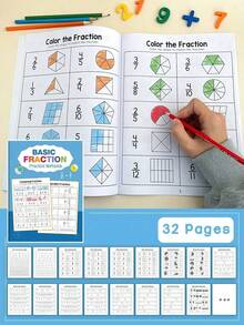 1 pieza Cuaderno de trabajo básico de fracciones para niños, educación preescolar para aprender sobre fracciones de manera superficial a profunda de una manera interesante. Pared de fracciones, gráfico de fracciones, eje de fracciones, comparación de tamaño de fracciones, varias formas de comprensión de fracciones, ejercicios de suma y resta de fracciones, es un muy buen libro de herramienta de aprendizaje de matemáticas para niños. - Multicolor - Ver 13