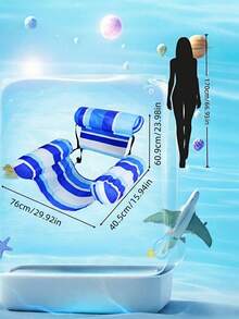 1pc Floating Pool Lounge Chair, Adult Inflatable Pool Hammock Chair, Pool Floating Bed Chair, Floating Pool Sofa With Blue Floral Pattern, Suitable For Summer Pool Party - multicolor - View 4