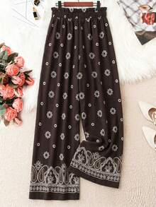 EMERY ROSE Pantalones anchos y sueltos con cintura con volantes y estampado floral para mujer de talla grande - Multicolor - Ver 2