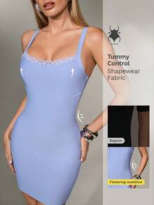 Nuvra Spaghetti Strap Elegant Bandage Patchwork Bodycon Commuter Dress Clubbing Light Purple Summer - Dusty Purple - View 9