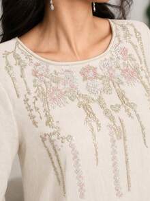 Al Najma Women's Elegant Embroidered Long Robe For Ramadan - Ivory White - View 3