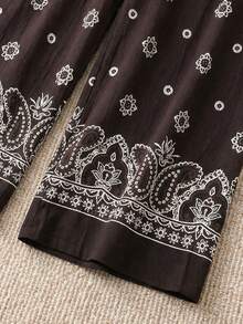 EMERY ROSE Pantalones anchos y sueltos con cintura con volantes y estampado floral para mujer de talla grande - Multicolor - Ver 3