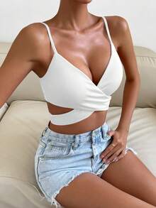 SHEIN Allurite 素色交叉吊帶上衣 - 白色 - 查看 6