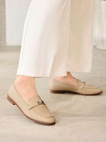 MOTF WOMEN SUEDETTE METAL DECOR FLATS FOR CHRISTMAS SPRING SHOES - Apricot - View 5