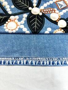 Resyla 女款圓領牛仔T恤，珠飾草莓刺繡短袖休閒寬鬆上衣 - 彩色 - 查看 4