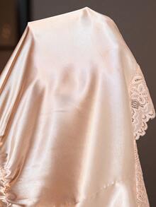 SilkySpell Lace Trim Patchwork Faux Silk Sexy Plus Size One-Piece Pajamas - Champagne - View 6
