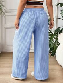 SHEIN EZwear 條紋休閒大尺碼女款長褲 - 藏蓝色 - 查看 3