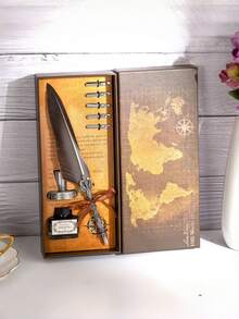 1 bút lông vũ vương miện phong cách retro kèm hộp quà bút mực, dùng nhúng mực, phù hợp làm quà lưu niệm ký tên đám cưới hoặc quay lại trường học - Màu xám - Xem 6