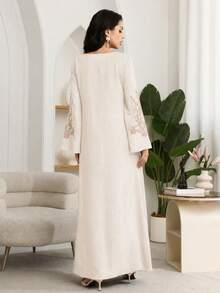 Al Najma Women's Elegant Embroidered Long Robe For Ramadan - Ivory White - View 2