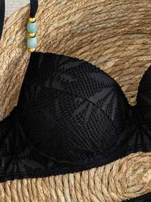 Swim Vcay Women's 2-Piece Swimsuit Set, Sexy Elegant Minimalist Bikini With Double Shoulder Straps, Patchwork Hand-Beaded Design, Random Color, Beachwear Swimsuit Set For Spring/Summer - Black - View 5