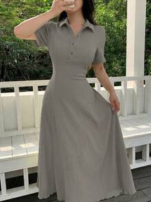 Modelyn Vestido midi de punto de unicolor para mujer - Gris - Ver 3