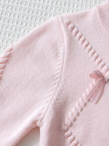 SHEIN Playful Pals 2件組可愛長袖3D蝴蝶結裝飾毛衣與百褶裙套裝，適合年輕女孩，秋冬款 - 粉色 - 查看 5