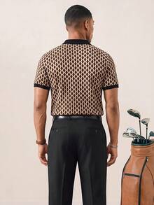 Tonviero Camicia polo da uomo casual e alla moda in tessuto jacquard con motivo geometrico, minimalista e di moda, adatta per uso quotidiano, per il marito, stile old money - Multicolore - Visualizzare 2
