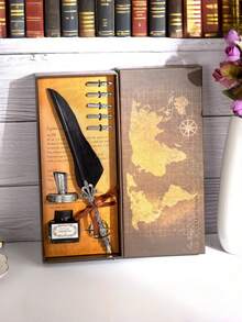 1 bút lông vũ vương miện phong cách retro kèm hộp quà bút mực, dùng nhúng mực, phù hợp làm quà lưu niệm ký tên đám cưới hoặc quay lại trường học - Màu xám - Xem 10