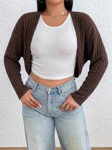 SHEIN EZwear Chocolate Brown Plus Size Lightweight Jacket Fall - Chocolate Brown - View 4
