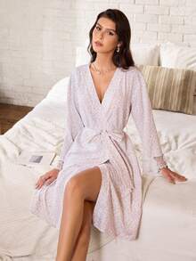 Serenescape Vintage Style Women's Ditsy Floral Long Sleeve Robe - Multicolor - View 1